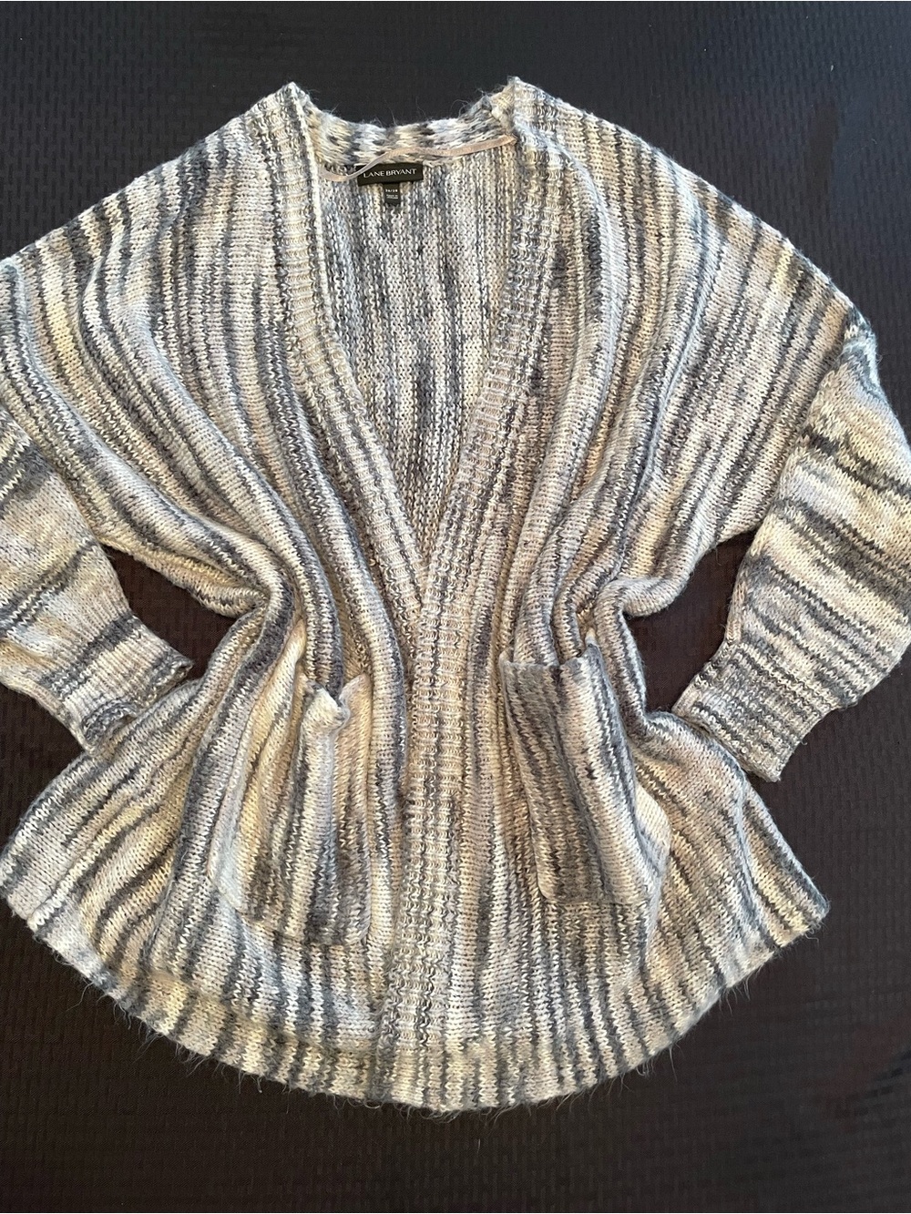 Lane Bryant Cream and Gray Marled Open Cardigan